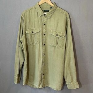 Orvis Men’s XL Green Linen Cotton Roll Tab Long Sleeve Shirt